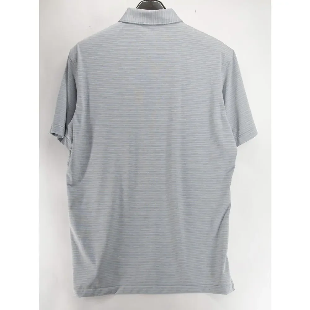 Peter Millar Polo Men Medium Summer Comfort Gray Blue Stripes Short Sleeve Golf